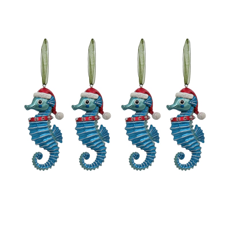 4-Piece HGTV Home Collection Teal Seahorse Ornaments