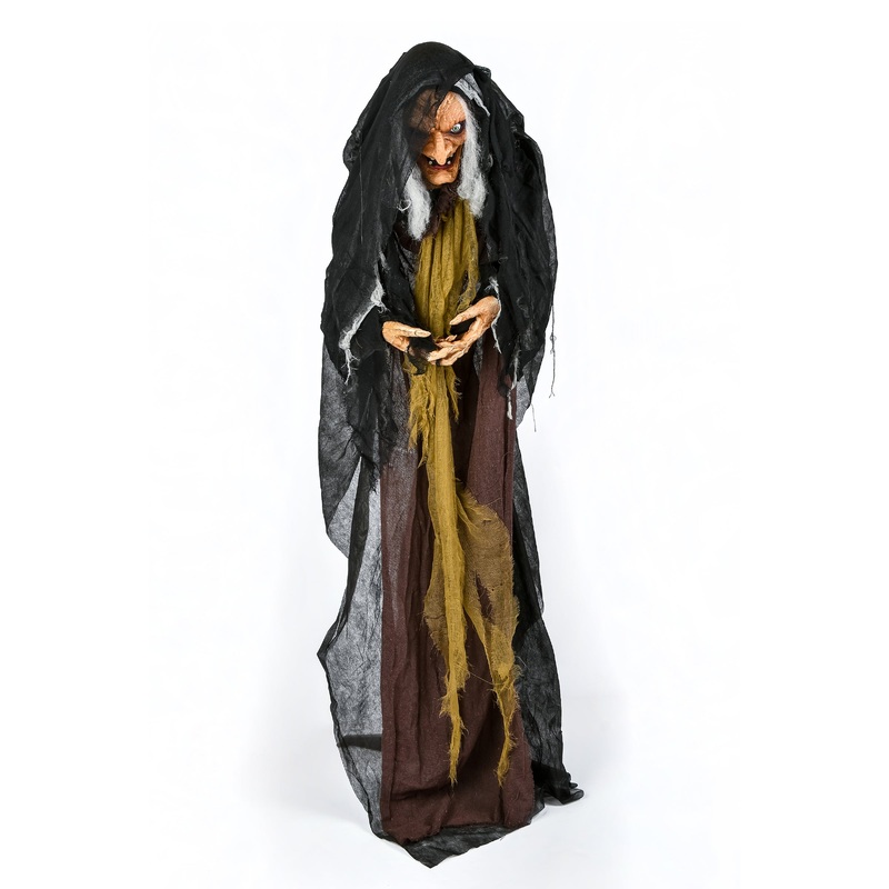 63 in. Halloween Pre-Lit Sound Activated Animated Scary Old Witch with LED Lights