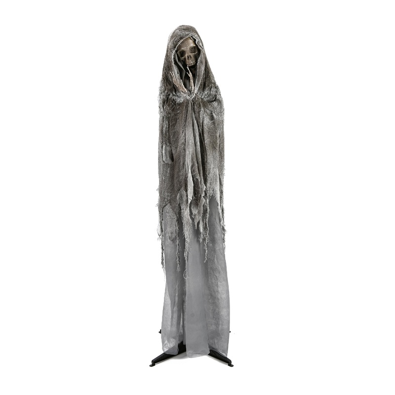 65 in. Halloween Pre-Lit Sound Activated Animated Shrouded Skeleton with LED Lights