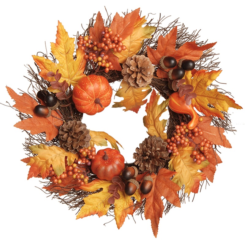 15 in. Pumpkins and Maple Leaves Wreath