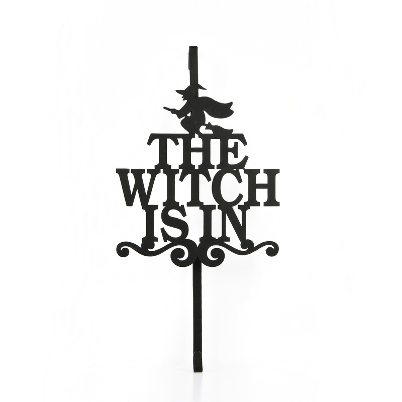 18 in. Halloween The Witch Is In Metal Wreath Hanger
