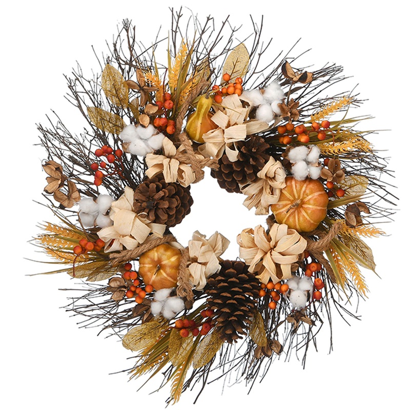 22 in. Fall Wreath with Pinenuts, Gourds, Berry Clusters, Pinecones, Assorted Leaves