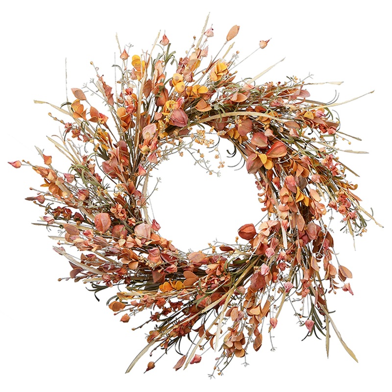 22 in. Fall Wreath with Wildflowers, Stems, Stalks