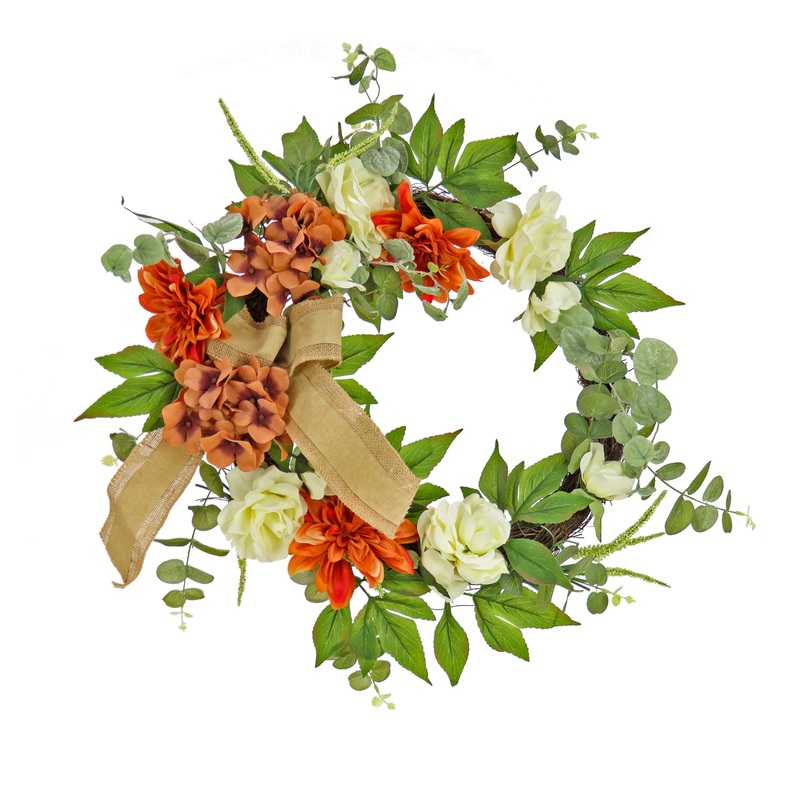24 in. Fall Wreath with Hydrangea and Rose