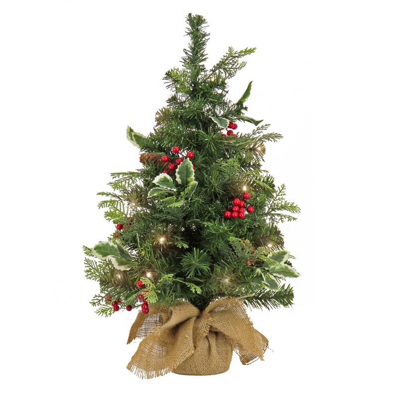 24 in. Pre-Lit Holly Berry Tree Warm White LED Lights