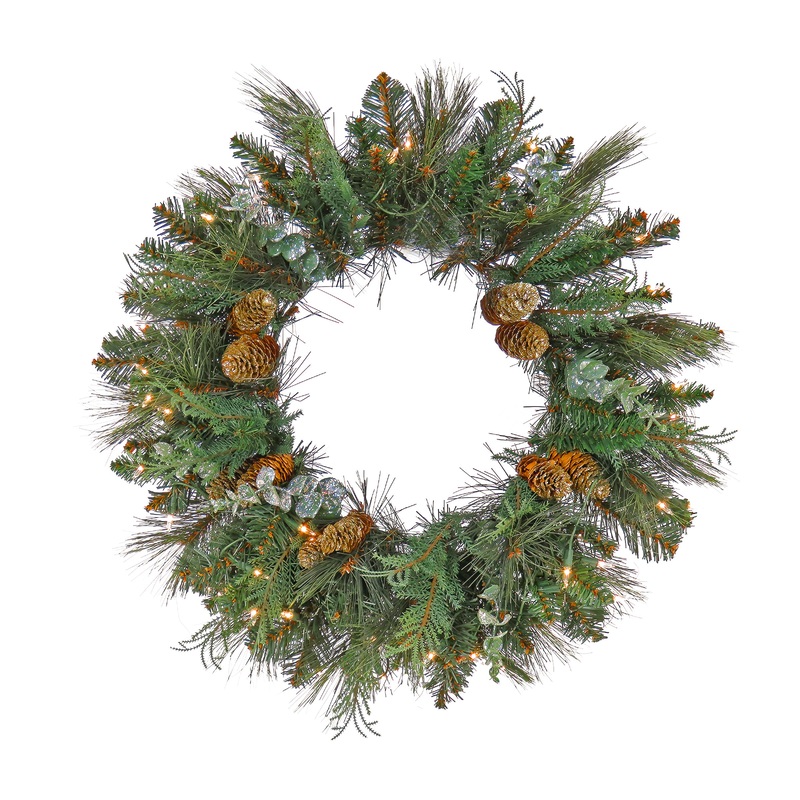 24 in. Pre-Lit North Conway Wreath with Warm White LED Lights