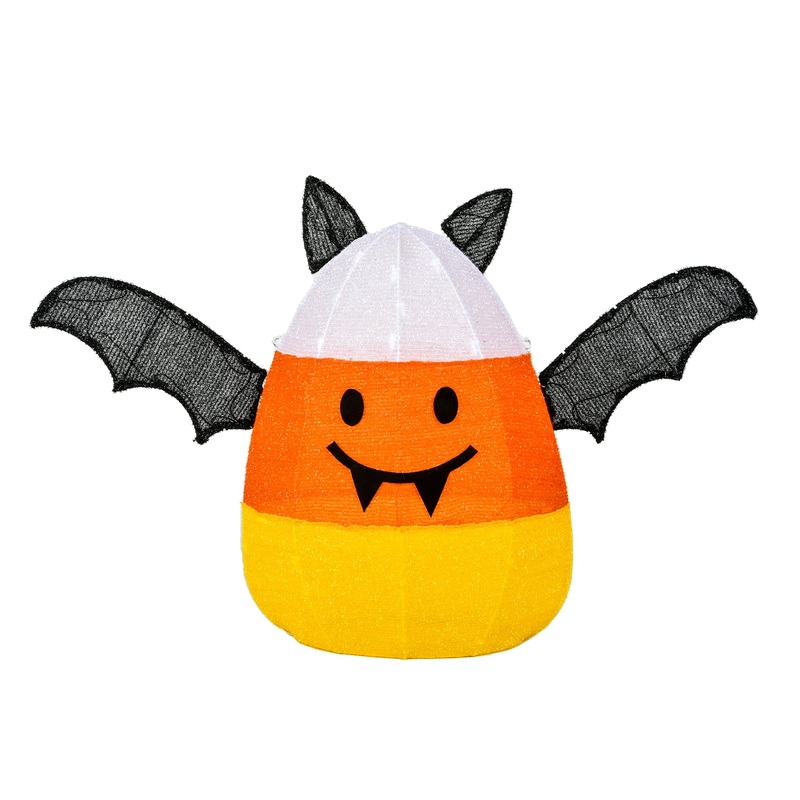 27 in. Halloween Candy Corn Bat Outdoor Lawn Decoration with LED Lights, Plug-In