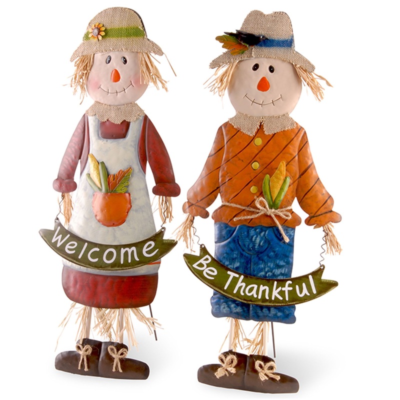 27 in. Metal Scarecrow Standing Outdoor Fall Decoration