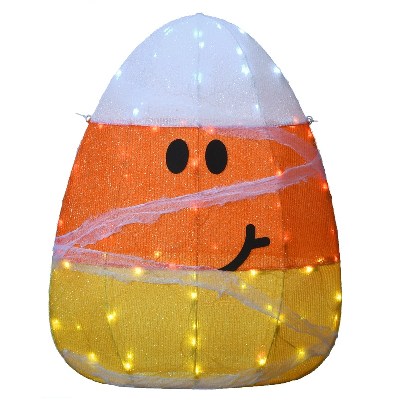 28 in. Halloween Pre-Lit Candy Corn Mummy Outdoor Decoration with LED Lights, Plug-In