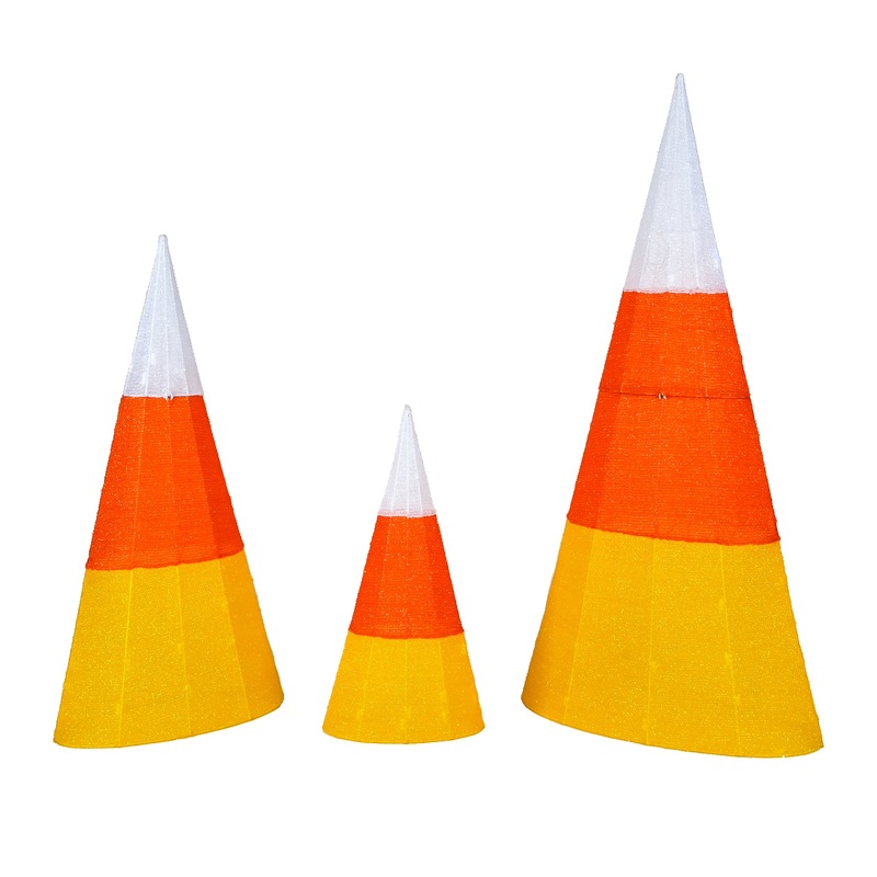 3 in. Halloween Candy Corn Cones Outdoor Lawn Decoration with LED Lights, Plug-In