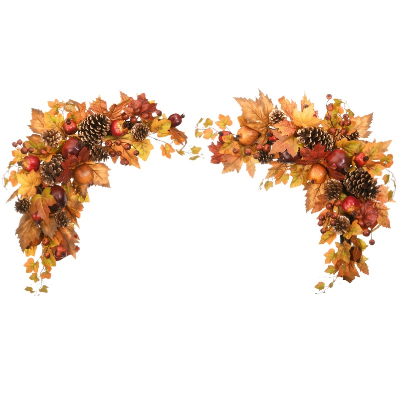 30 in. 2-Piece Fall Door Corners with Maple Leaves, Pine Cones, Pomegranates, Berry Clusters