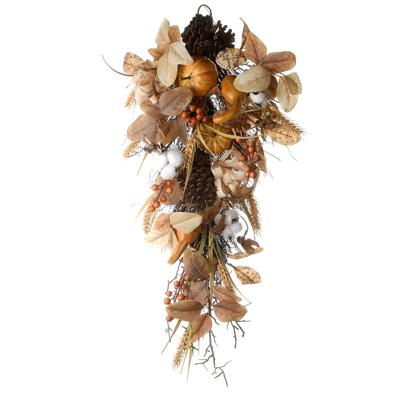 30 in. Fall Teardrop with Pine Cones, Berry Clusters, Pumpkins, Assorted Leaves