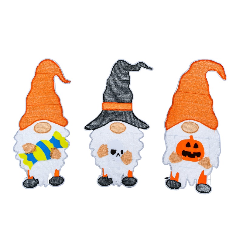30 in. Halloween Pre Lit Gnome Trio Outdoor Lawn Decoration with LED Lights, Plug-In
