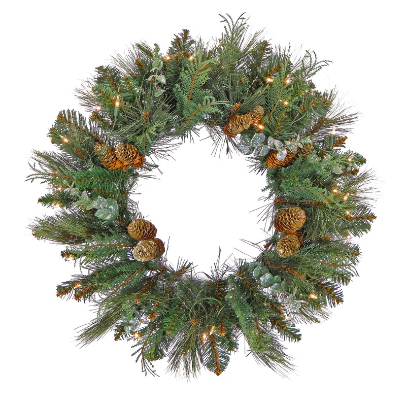 30 in. Pre-Lit North Conway Wreath with Clear Lights, Plug-In