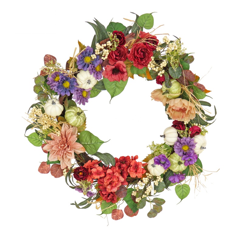 30 in. Serenity Mixed Flower and Pumpkins Fall Wreath