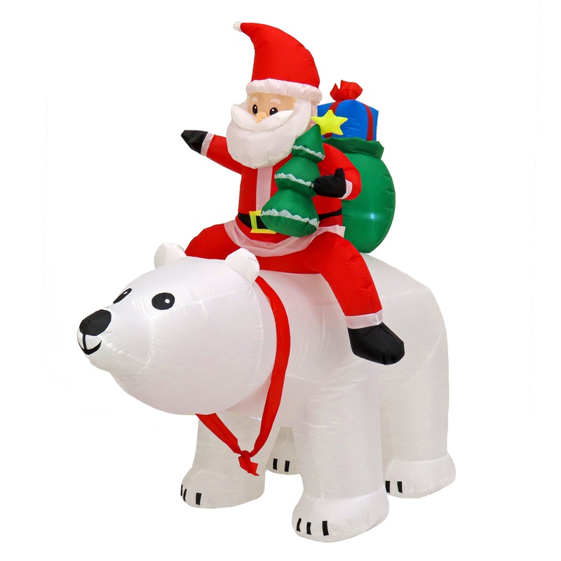 6 ft. Inflatable Santa Riding Polar Bear, Plug-In