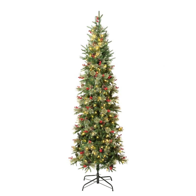7.5 ft. Pre-Lit Virginia Pine Mixed Slim Tree with Warm White LED Lights, Plug-In