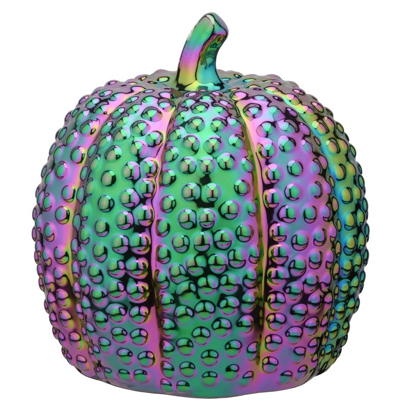 10 in. Halloween Ceramic Iridescent Purple Pumpkin Decoration