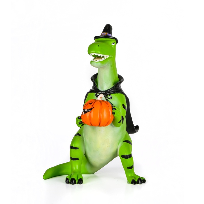 10 in. Halloween Dinosaur with Jack-O-Lantern  Tabletop Decoration