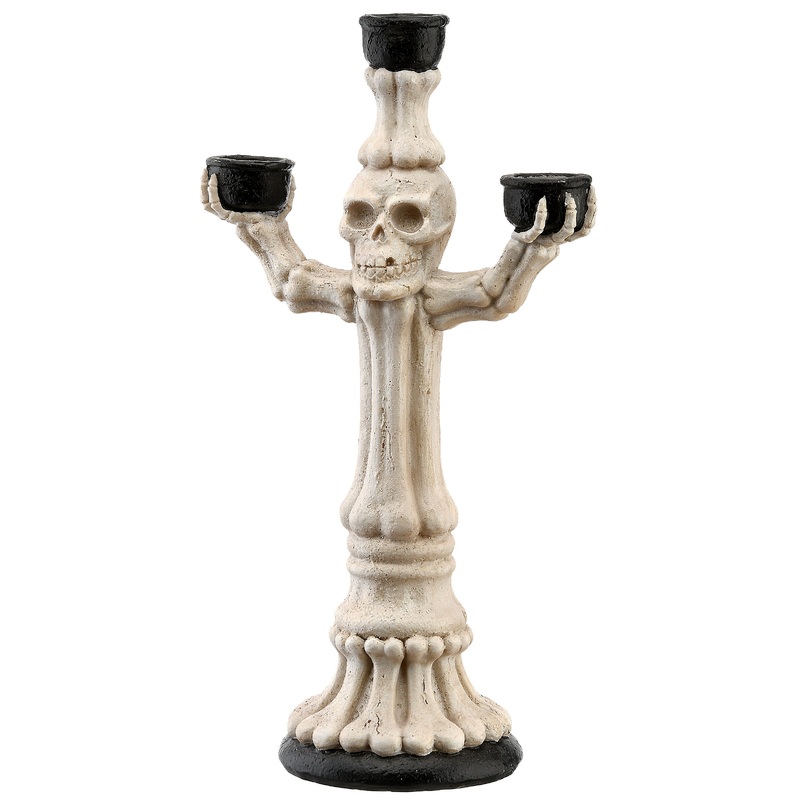12 in. Halloween Skeleton Candelabra Holds Three Candles