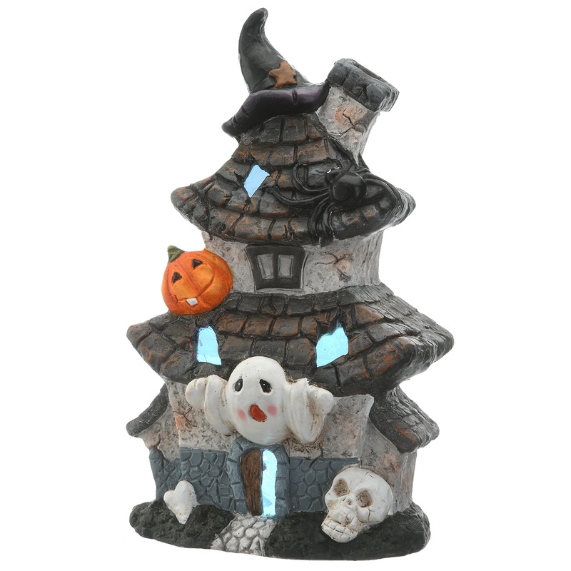 18 in. Halloween Pre-Lit Multilevel Haunted House Decoration with LED Lights
