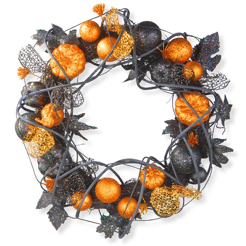 20 in. Halloween Spooky Wreath with Pumpkins and Ornaments