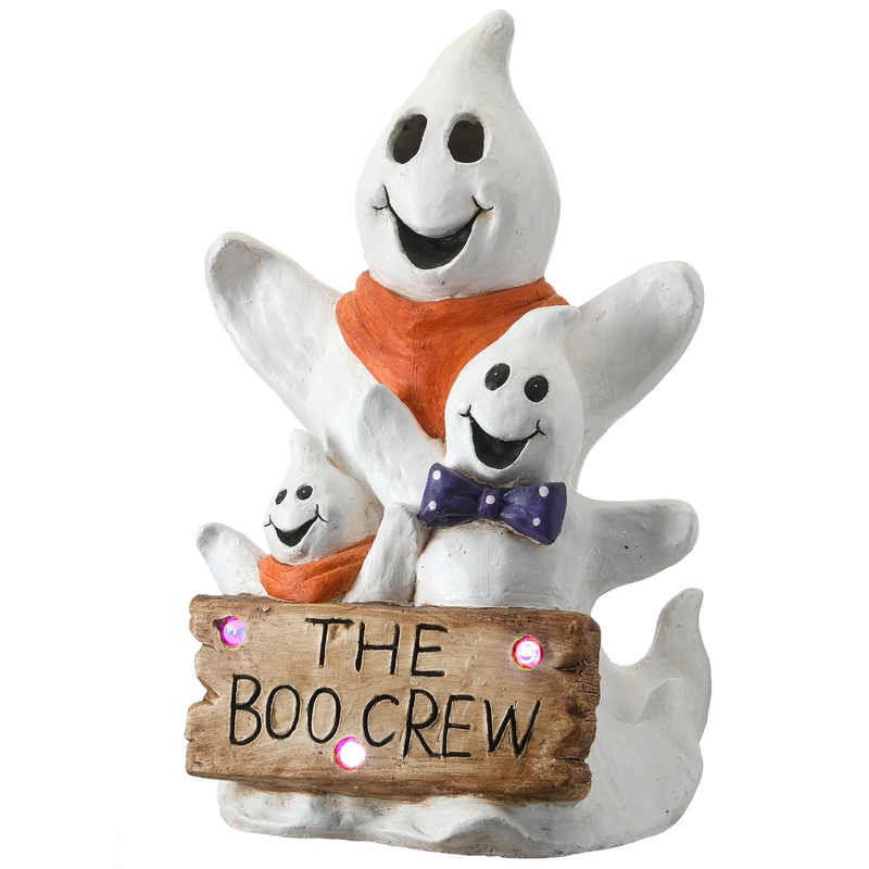 21 in. Halloween Pre-Lit 3 Ghosts with The Boo Crew Sign Table Decoration and Multi Color LED Lights