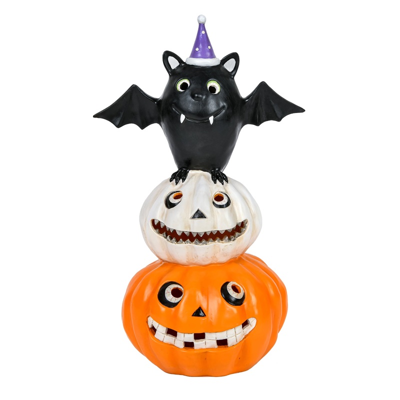22 in. Halloween Pre-Lit Bat Standing on Pumpkins Tabletop Decoration with LED Lights