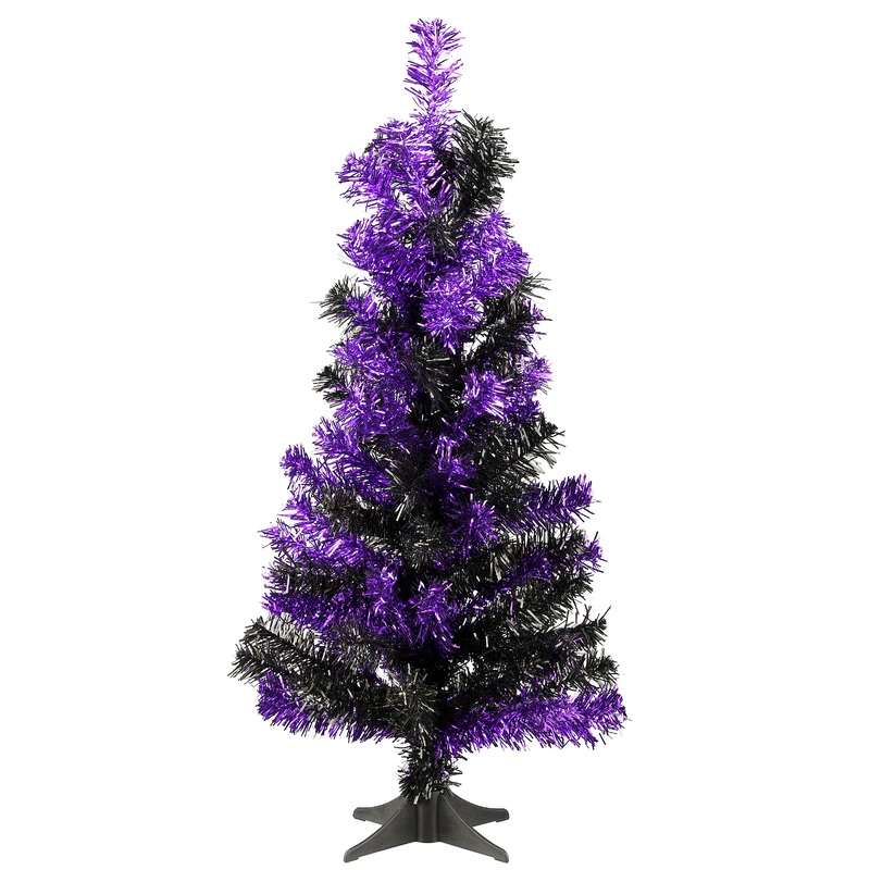24 in. Halloween Black Purple Tinsel Tree