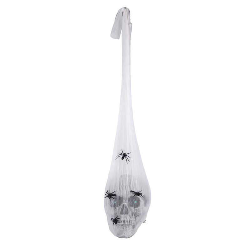 27 in. Halloween Pre-Lit Sound Activated Animated Hanging Skull with LED Lights