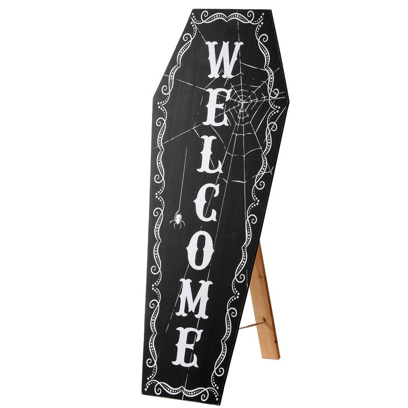 28 in. Halloween Black Coffin Welcome Standup Sign Decoration