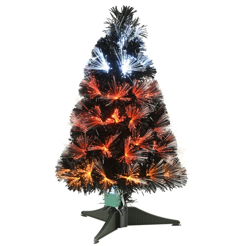3 ft. Halloween Pre Lit Black Tree Decoration with Fiber Optic, Candy Corn Colored Lights, Plug-In