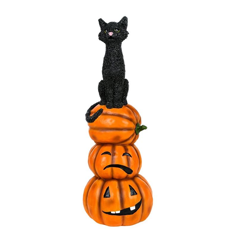 32 in. Halloween Black Cat with Pumpkin Stack Tabletop Decoration