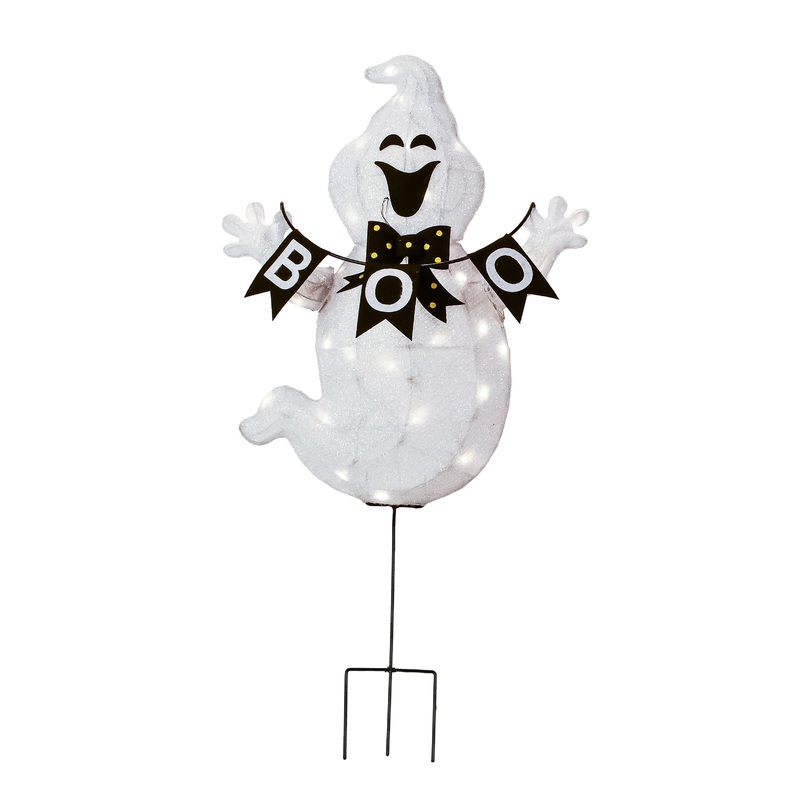 32 in. Halloween Pre-Lit Boo Ghost Lawn Decoration with LED Lights