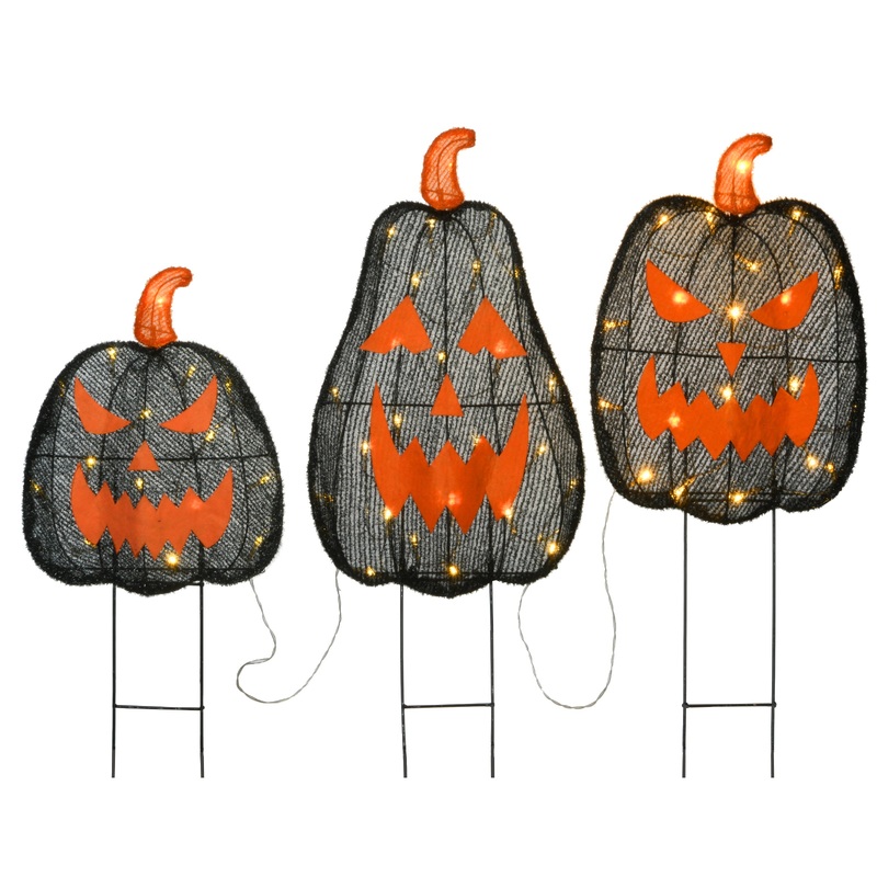35 in. 3-Piece Halloween Pre-Lit Menacing Jack O Lantern Trio with LED Lights, Plug-In