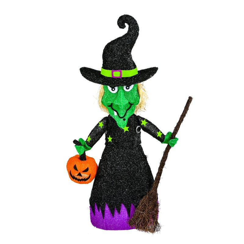 39 in. Halloween Pre-Lit Green Witch Lawn Decoration with LED Lights, Plug-In