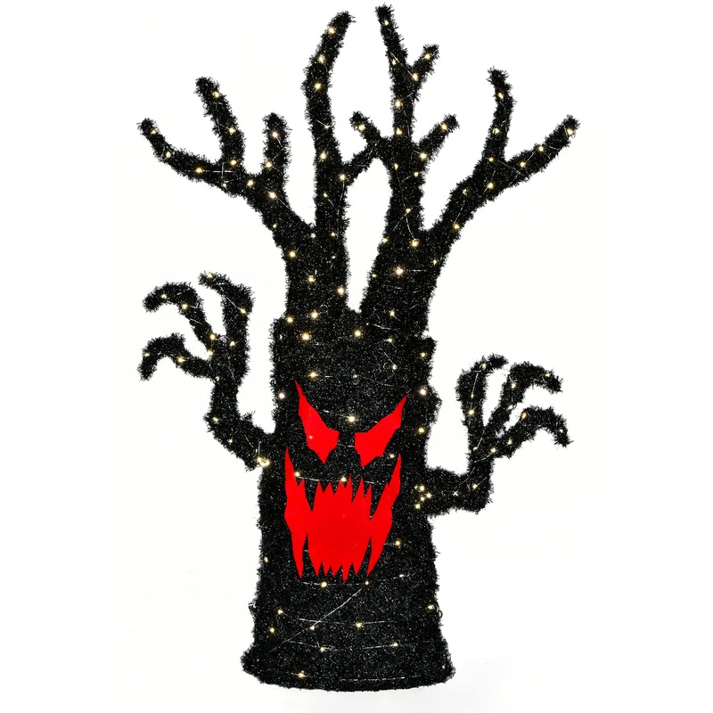 4 ft. Halloween Pre-Lit Frightening Face Tree Decoration, Plug-In