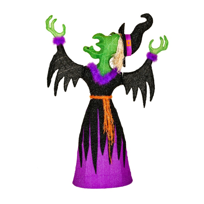 47 in. Halloween Pre Lit Cackling Green Witch Lawn Decoration with LED Lights, Plug-In