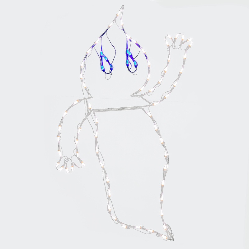 51 in. Halloween Waving Ghost Lighted Sign Decoration with LED Lights, Plug-In