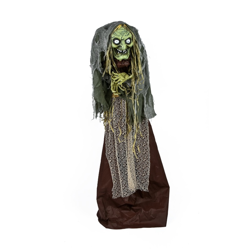 59 in. Halloween Pre-Lit Sound Activated Animated Scary Green Witch with LED Lights