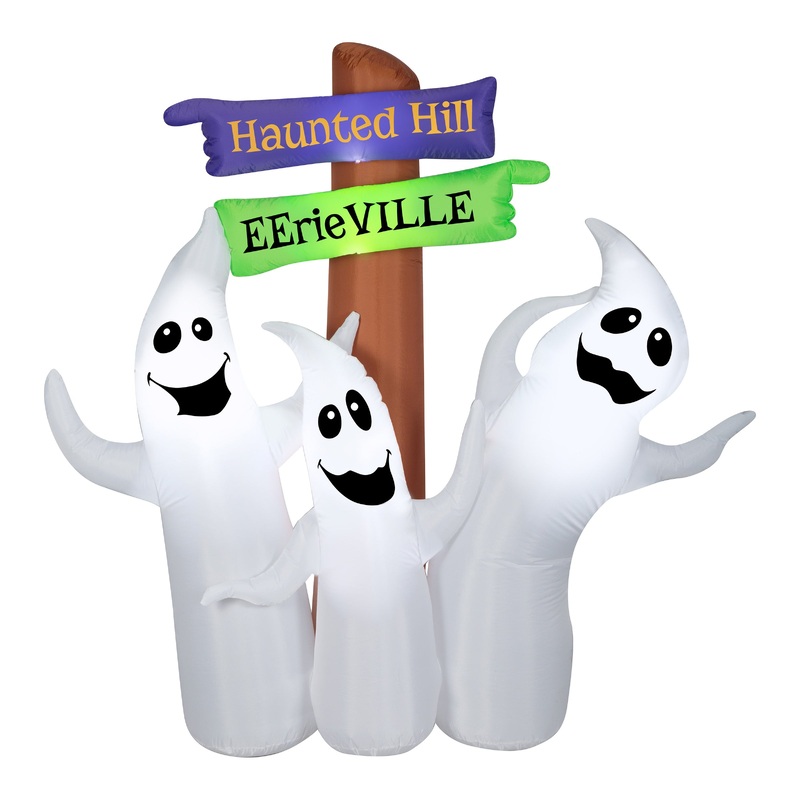 6 ft. Halloween Ghost Trio and Signpost Decoration