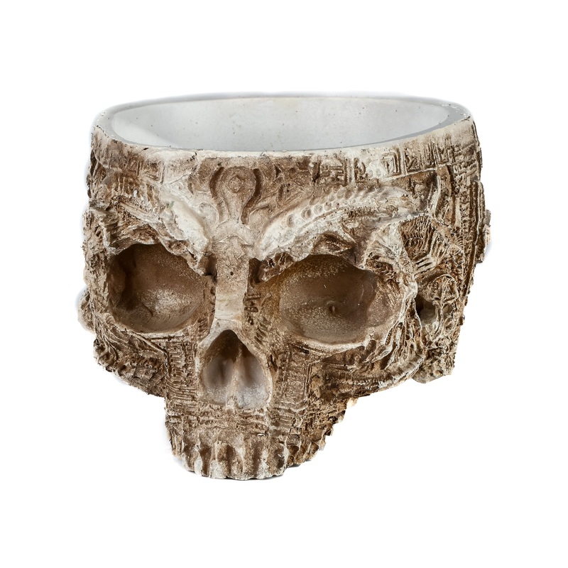 6 in. Halloween Hand Crafted Half Skull Flower Pot