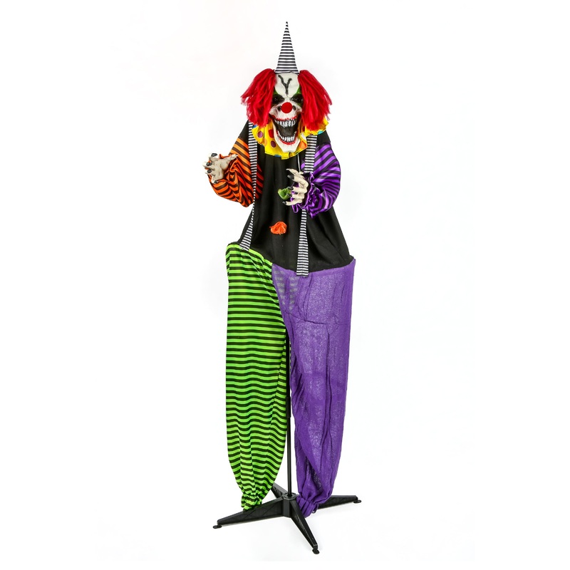 67 in. Halloween Pre-Lit Sound Activated Animated Spooky Clown with LED Lights