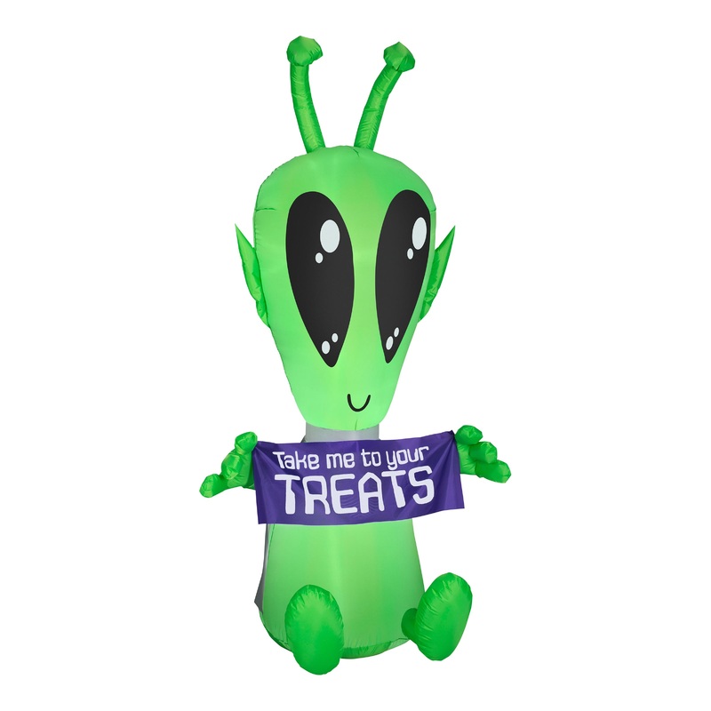 7 ft. Halloween Alien with Sign Inflatable Decoration with LED Lights, Plug-In