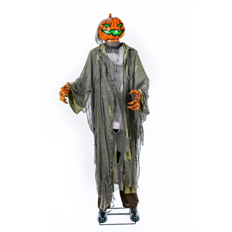 78 in. Halloween Pre-Lit Sound Activated Animated Pumpkin Zombie with LED Lights, Plug-In
