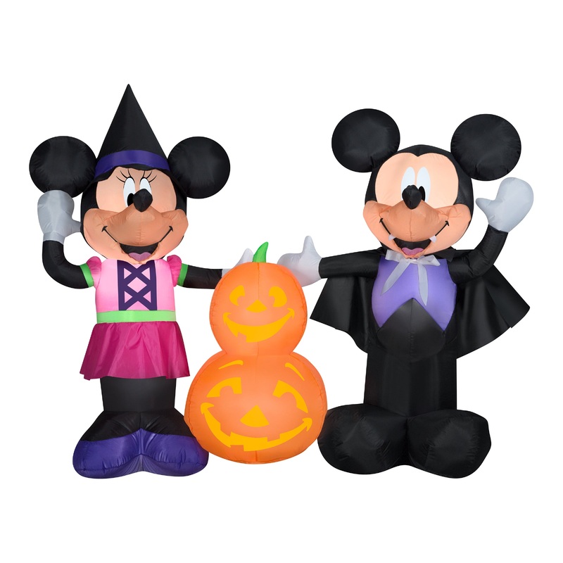 Halloween Inflatable Decoration, Black, Mickey and Minnie Mouse with Pumpkin, Self Inflating, Plug In, 66 Inches