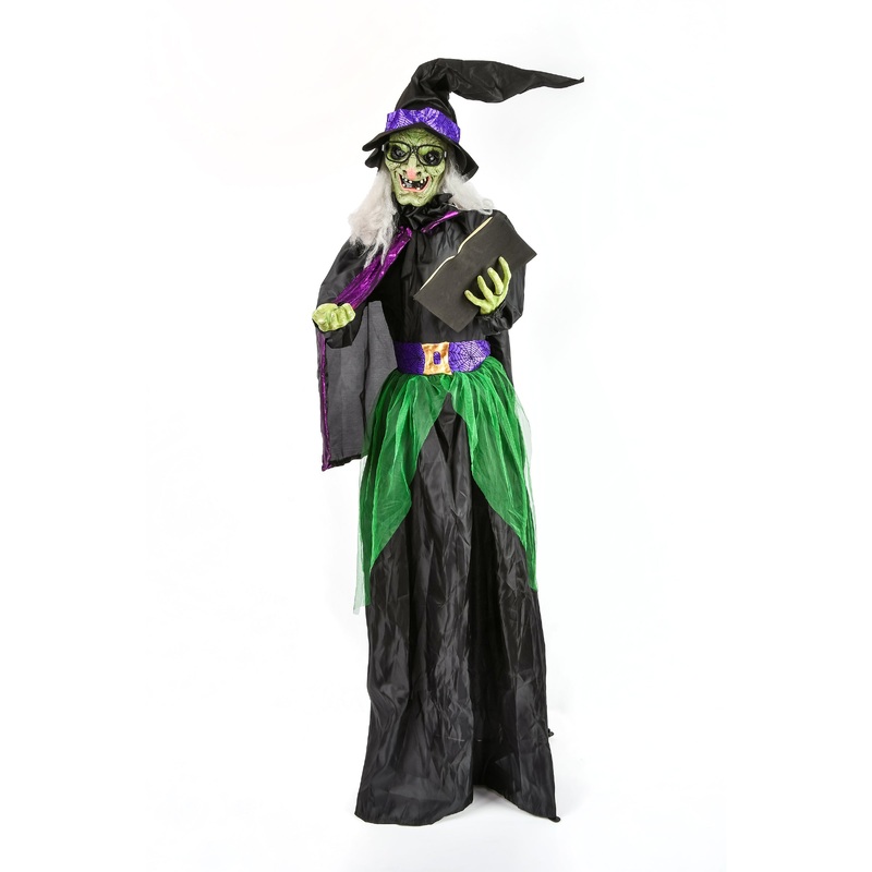 Halloween Pre Lit Animated Wicked Witch, Black, Sound Activated, LED Lights, Battery Operated, 6 Feet
