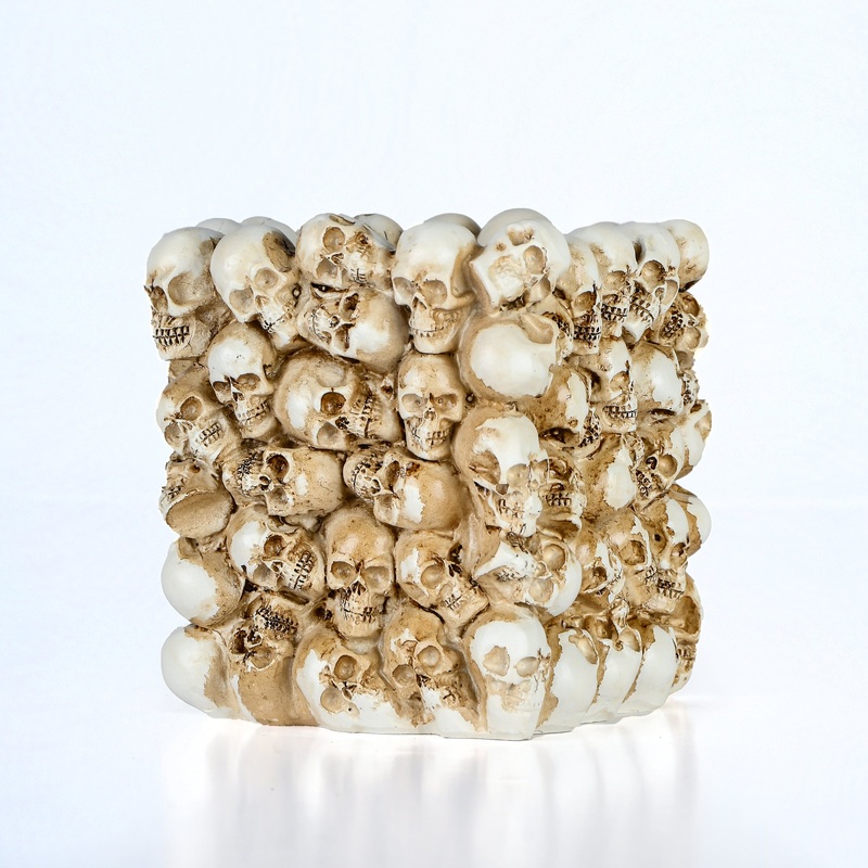 Halloween Skulls Flower Pot, White, Hand Crafted, 4 Inches