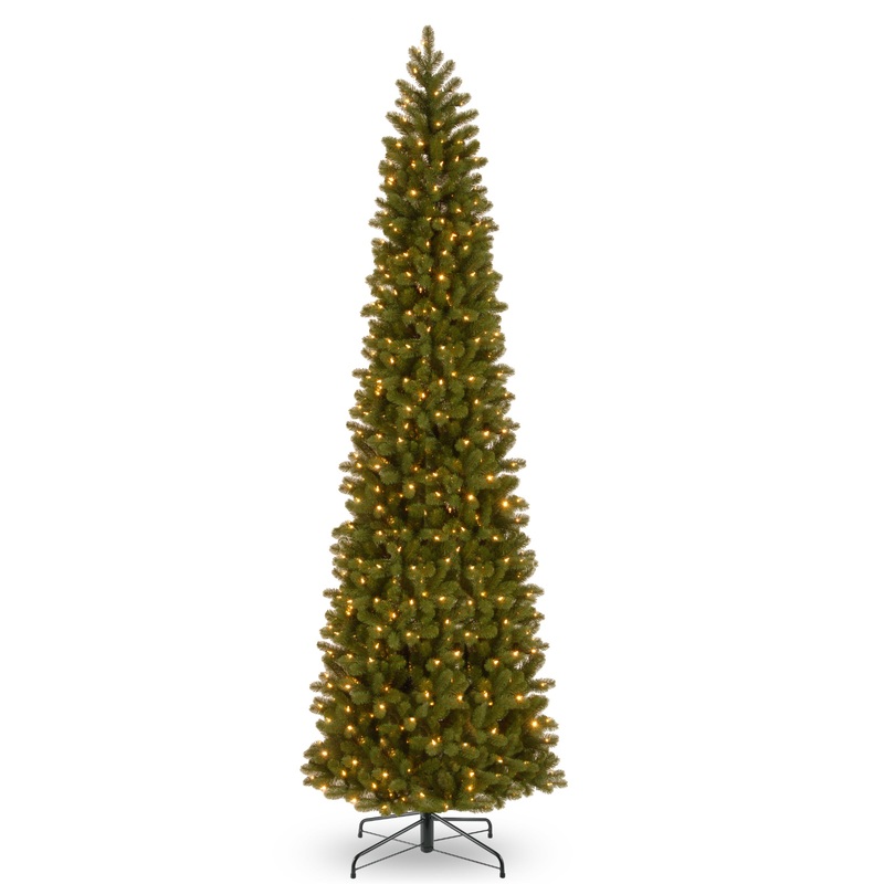12 ft. Pre-Lit Downswept Douglas Fir Pencil Slim Tree with Dual Color LED Lights, Plug-In