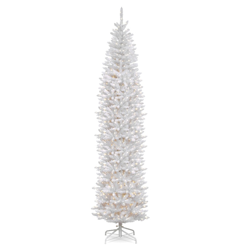12 ft.Pre-Lit Kingswood Fir White Pencil Slim Tree with Clear Lights, Plug-In
